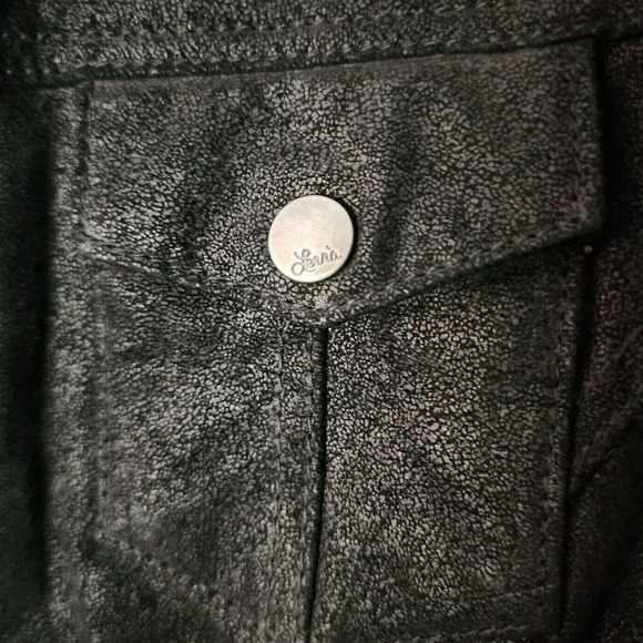 LEVI'S VINTAGE Womens SUEDE Leather Zip Front penny lane Black med Dark Academia - Picture 11 of 16